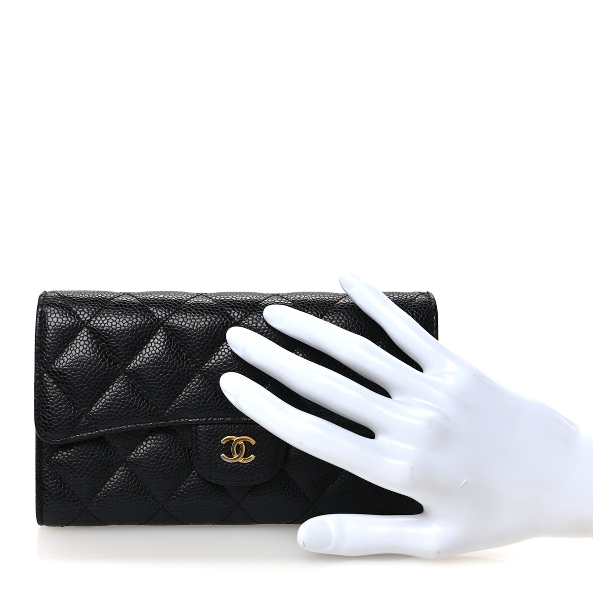 Caviar Quilted Long Flap Wallet Black