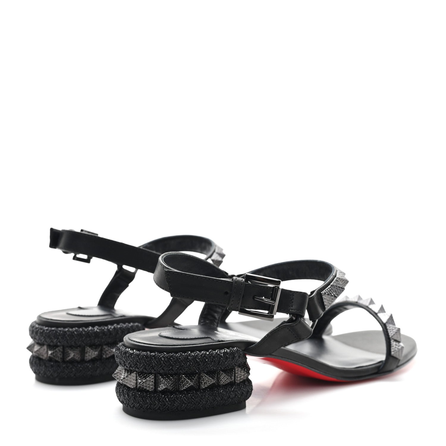Christian Louboutin Waxed Calfskin Pyrasand 30mm Strappy Sandals 38 Black 5 of 9