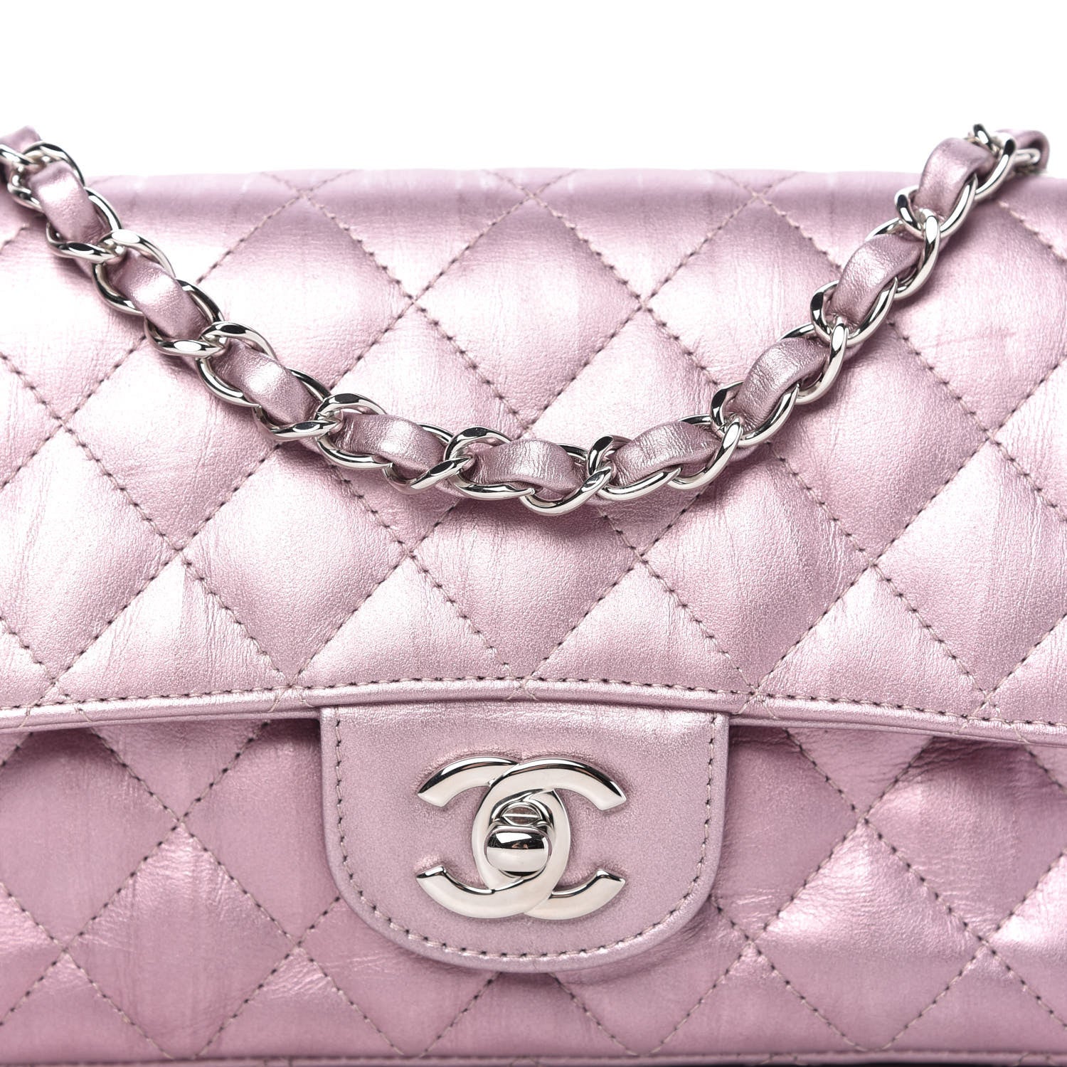 Chanel Metallic Calfskin Quilted Mini Rectangular Flap Pink 10 of 10