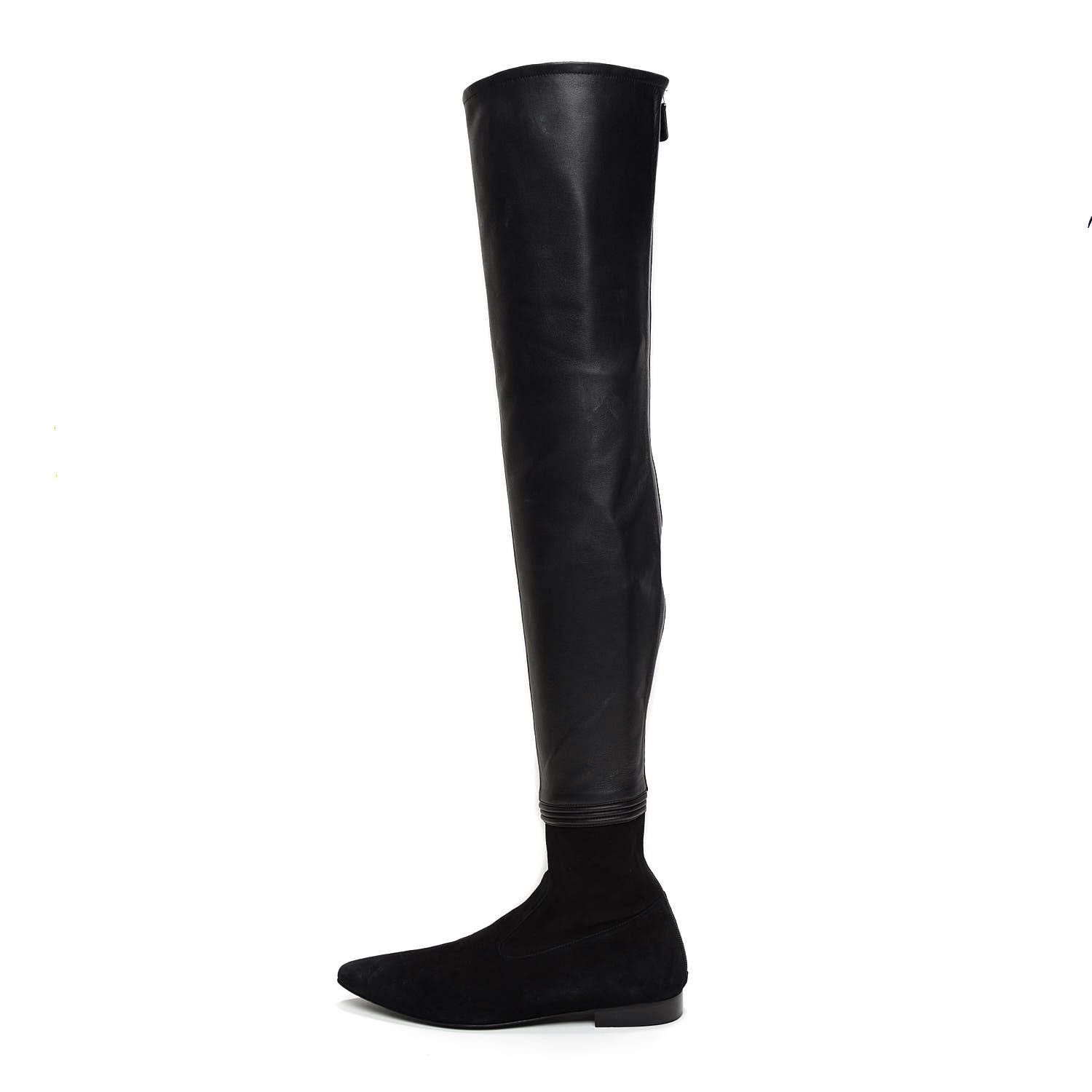 Chanel Suede Lambskin Thigh High Boots 40.5 Black 1 of 12