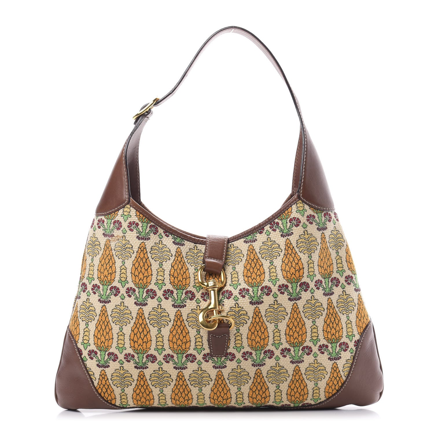 Gucci Canvas Pineapple Print Jackie O Bouvier Hobo Brown 1 of 10