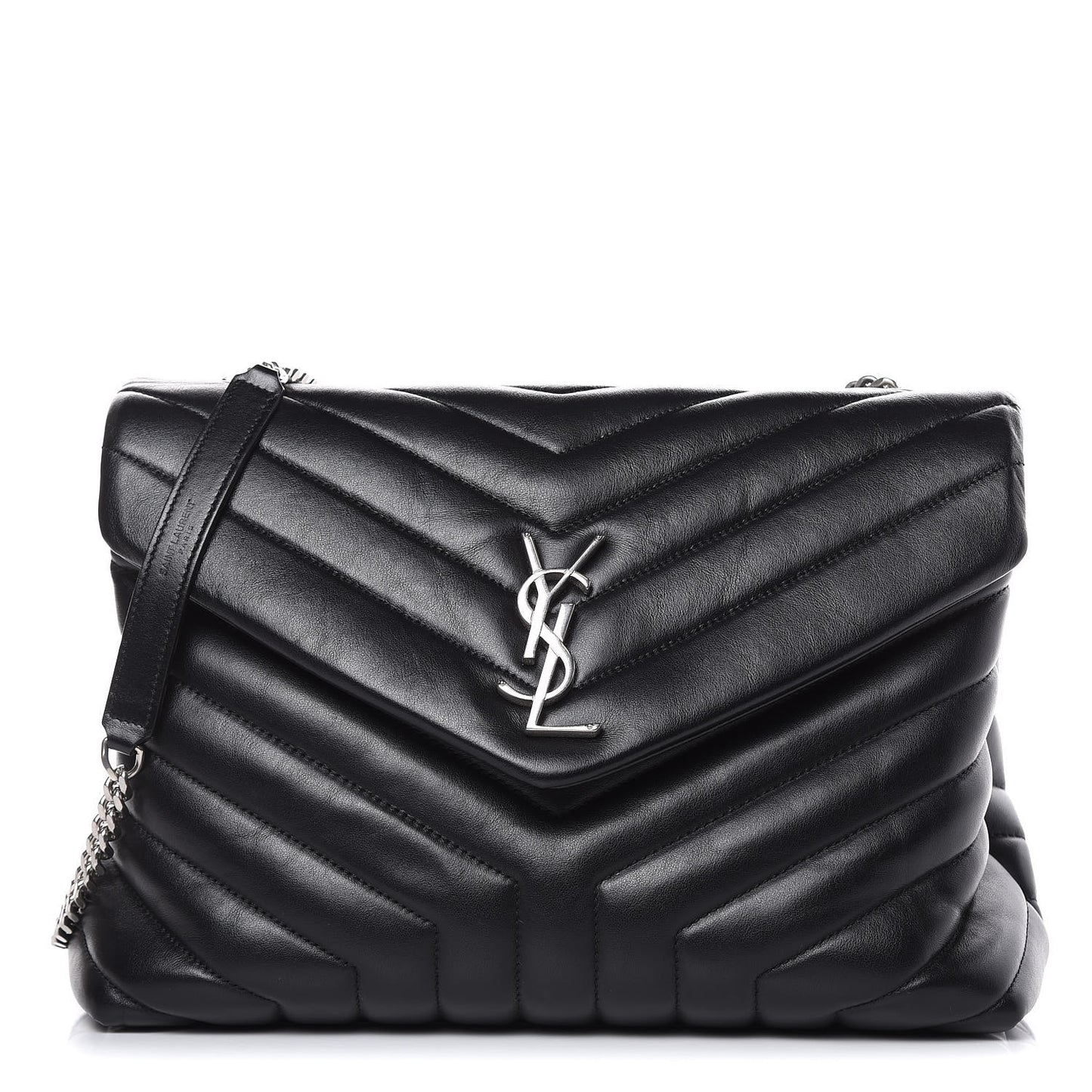 Calfskin Y Quilted Monogram Medium Loulou Chain Satchel Black