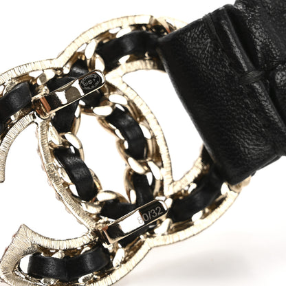 Chanel Lambskin Metal Strass Ruched Chain CC Belt 80 32 Black 4 of 5