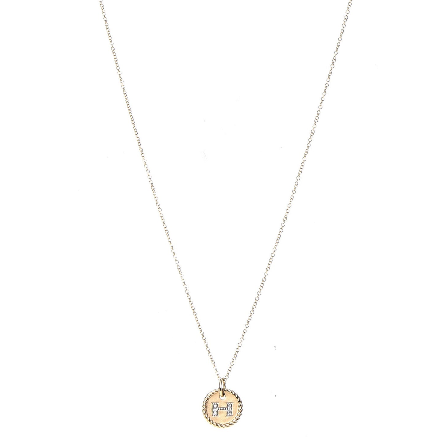 18K Yellow Gold Diamond Initial H Charm Necklace