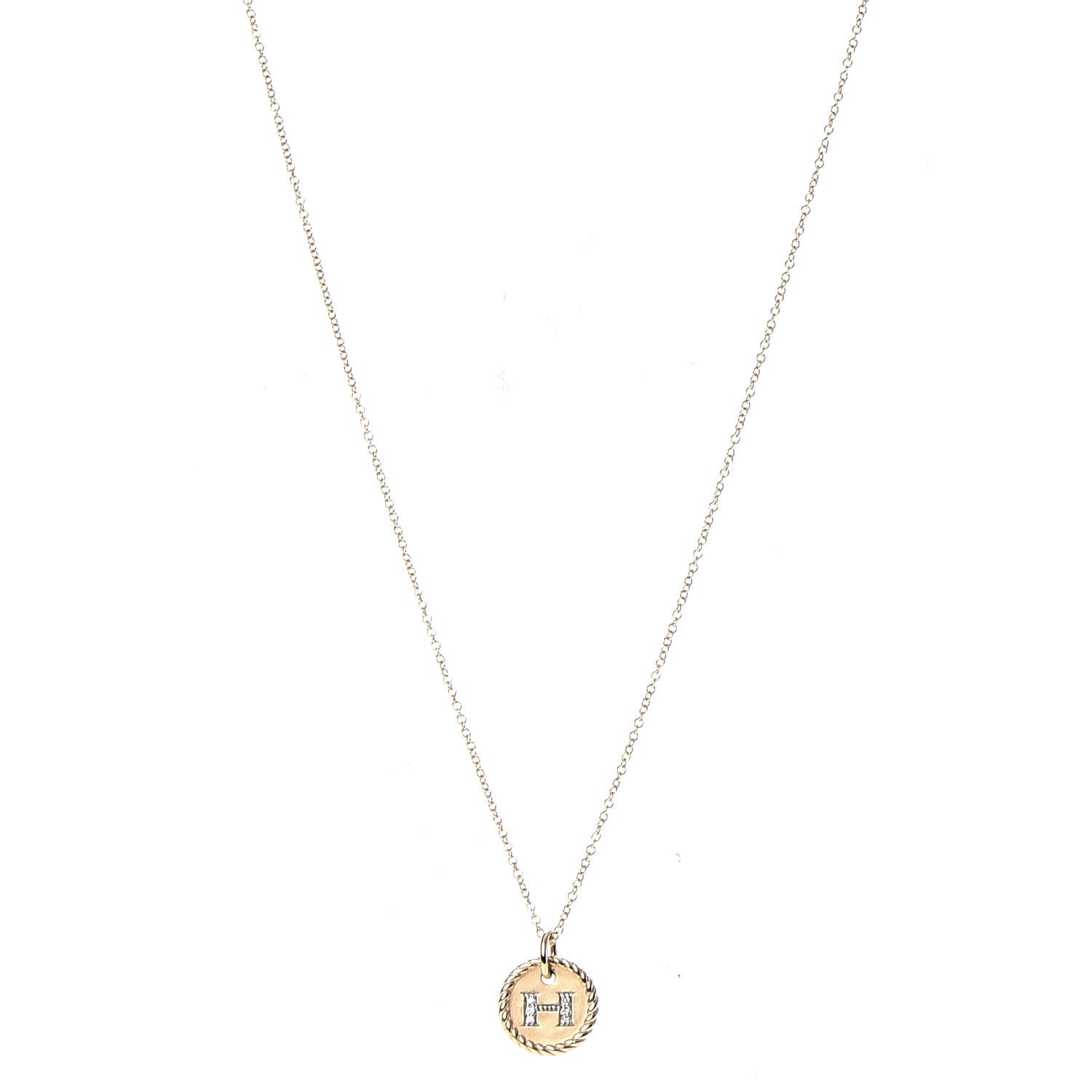 David Yurman 18K Yellow Gold Diamond Initial H Charm Necklace 1 of 7