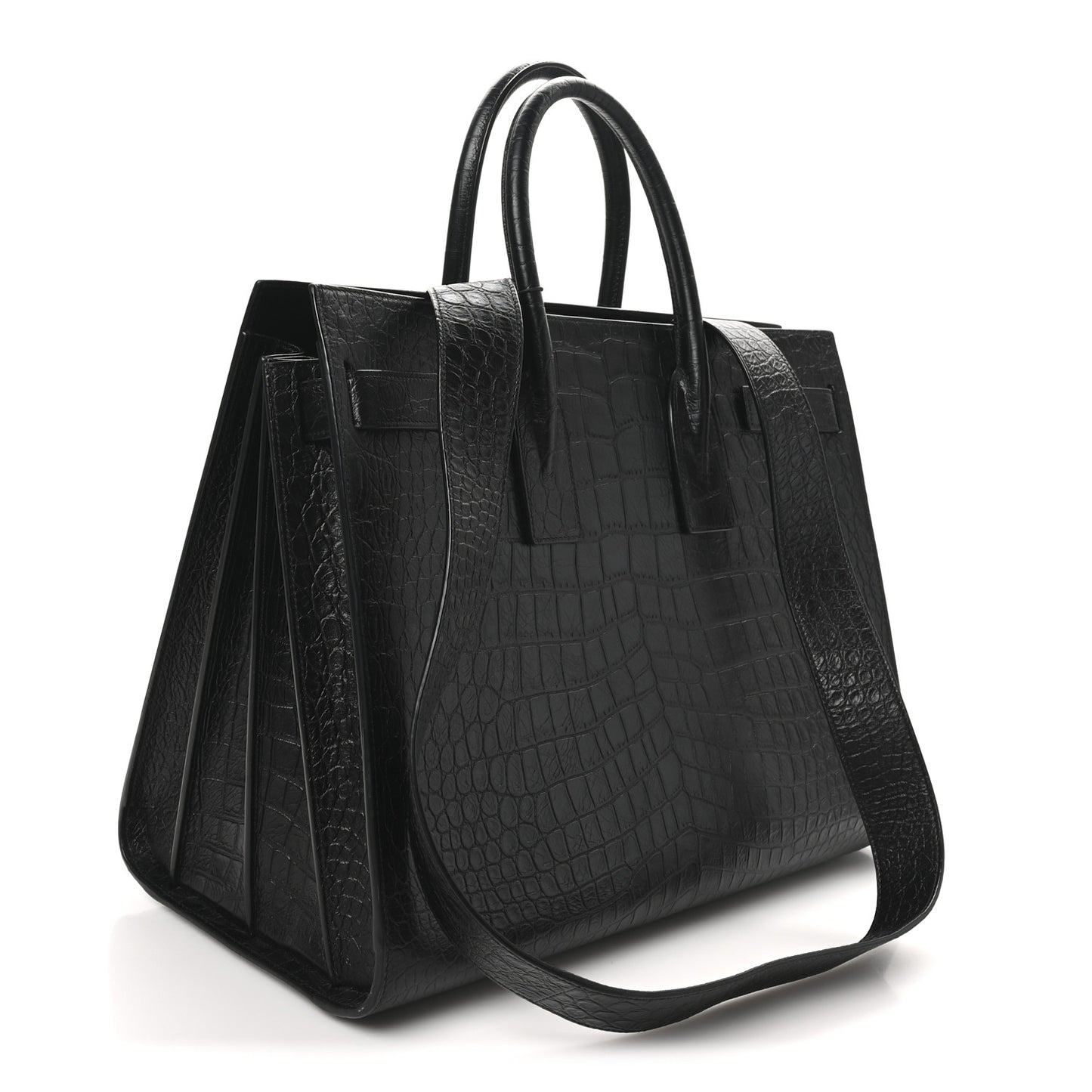 Calfskin Crocodile Embossed Large Sac De Jour Carryall Black