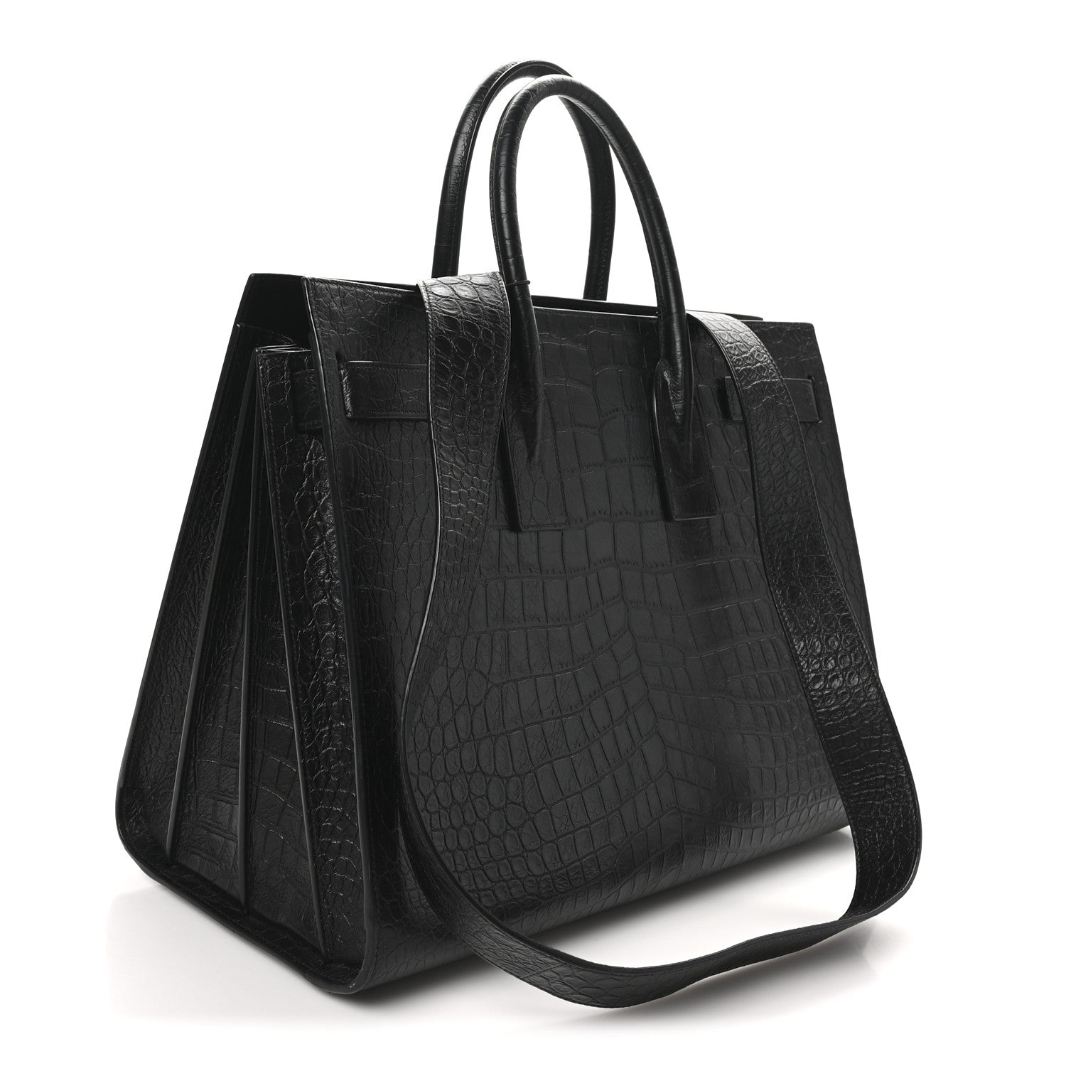 Saint Laurent Calfskin Crocodile Embossed Large Sac De Jour Carryall Black 4 of 10