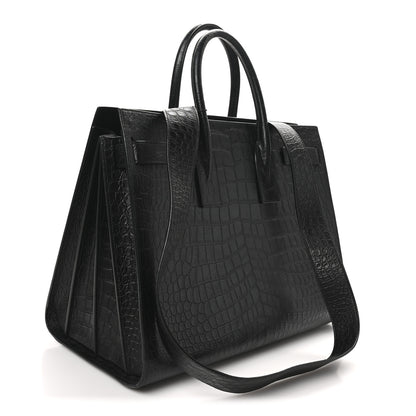 Saint Laurent Calfskin Crocodile Embossed Large Sac De Jour Carryall Black 4 of 10