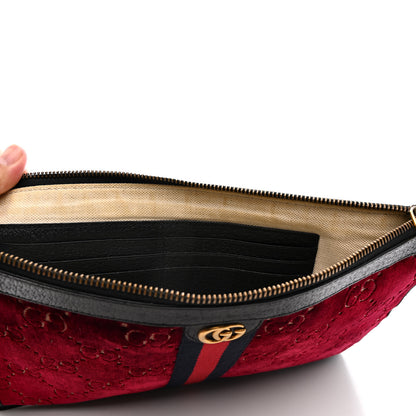 Gucci Velvet GG Monogram Textured Calfskin Web Ophidia Wristlet Red Cipria Black 14 of 15