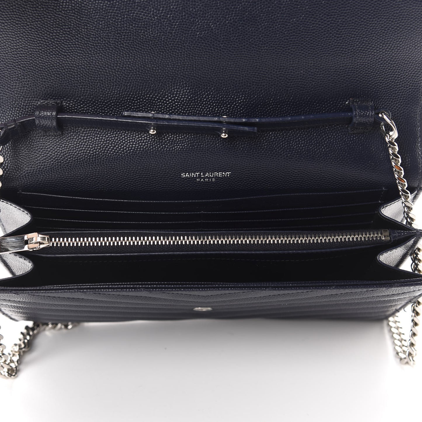 Grain De Poudre Matelasse Chevron Monogram Chain Wallet Deep Marine