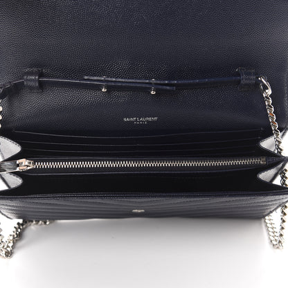 Saint Laurent Grain De Poudre Matelasse Chevron Monogram Chain Wallet Deep Marine 5 of 11