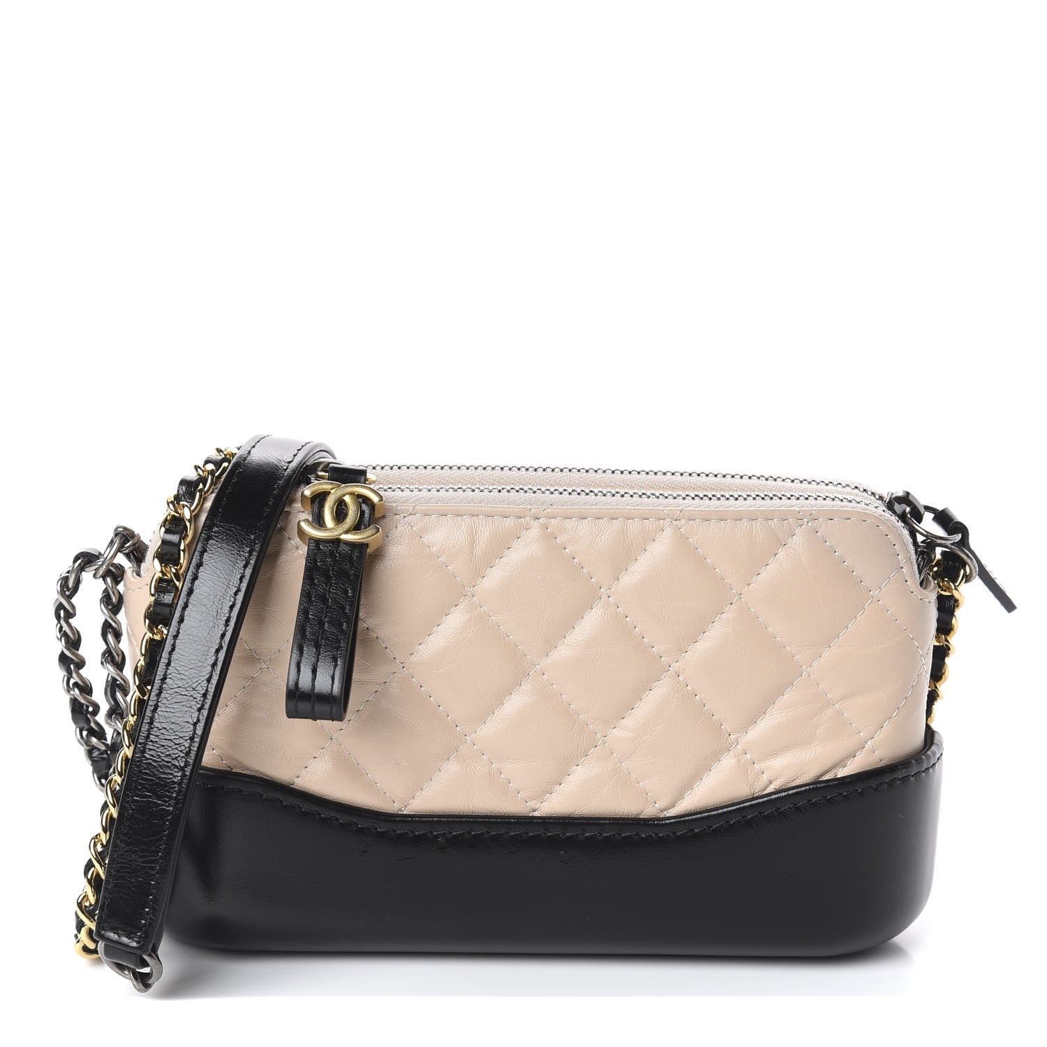 Chanel Aged Calfskin Quilted Small Gabrielle Clutch With Chain Beige Black 1 of 10