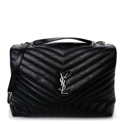 Saint Laurent Calfskin Y Quilted Monogram Large Loulou Chain Satchel Black 1 of 11