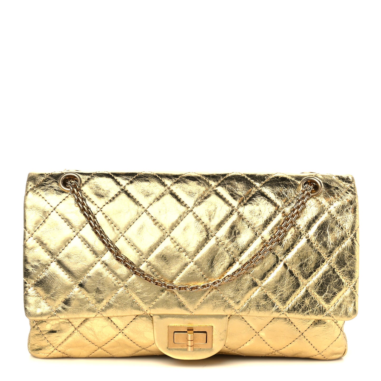 Metallic Aged Calfskin Quilted 2.55 Reissue 227 Flap Gold