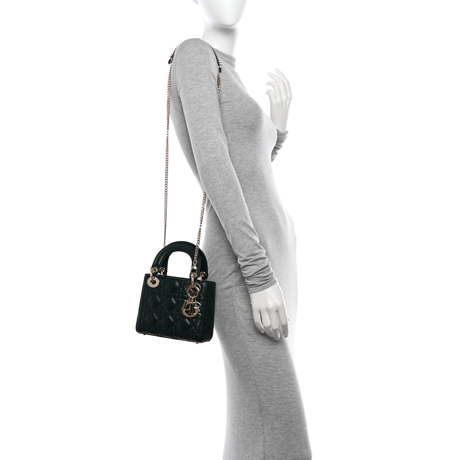 Christian Dior Lambskin Cannage Mini Lady Dior Dark Green 2 of 10