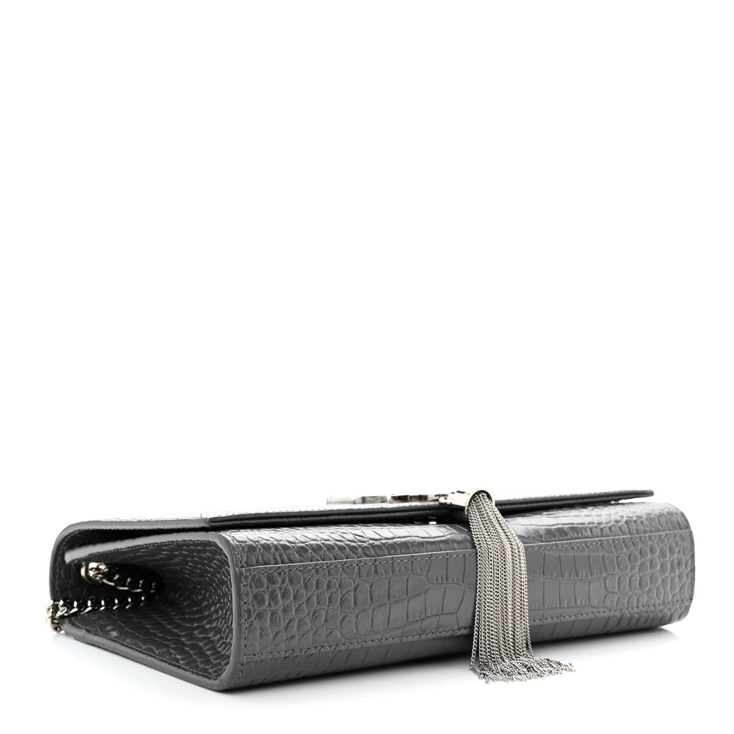 Saint Laurent Calfskin Crocodile Embossed Medium Classic Monogram Kate Tassel Satchel Storm 4 of 11