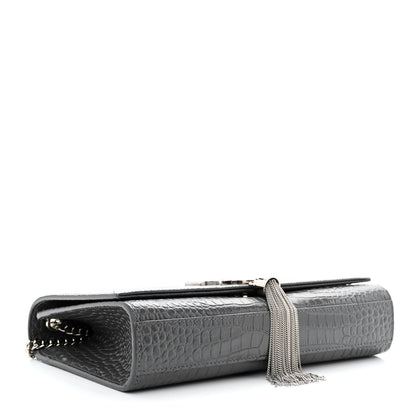 Saint Laurent Calfskin Crocodile Embossed Medium Classic Monogram Kate Tassel Satchel Storm 4 of 11