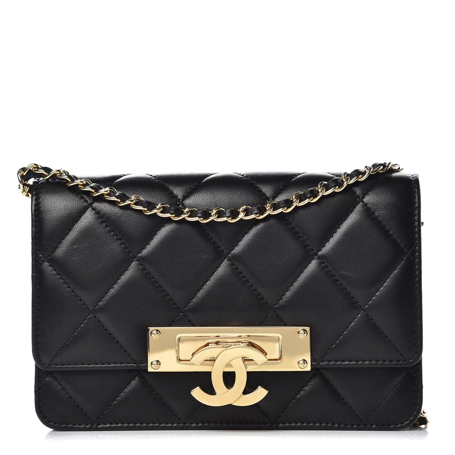 Lambskin Quilted Golden Class Wallet on Chain WOC Black