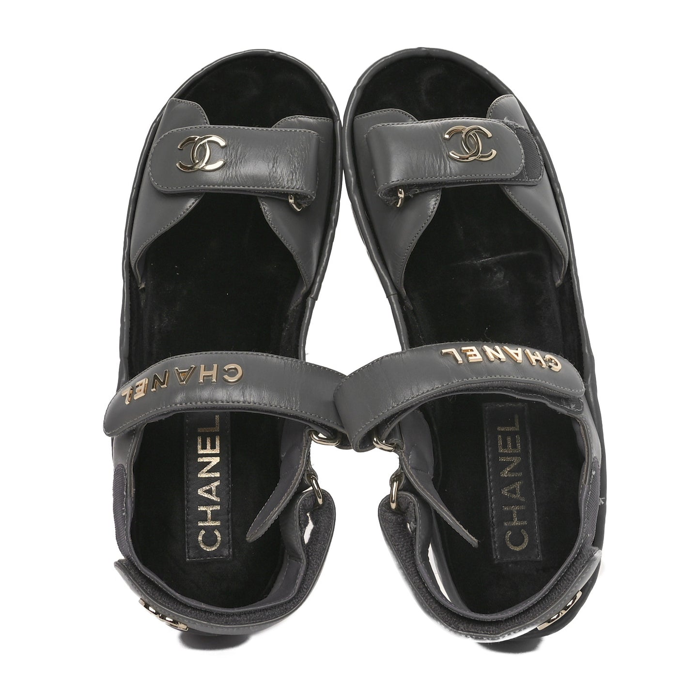 Shiny Calfskin Logo Platform Sandals 38 Grey