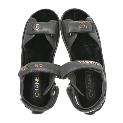 Chanel Shiny Calfskin Logo Platform Sandals 38 Grey 2 of 10