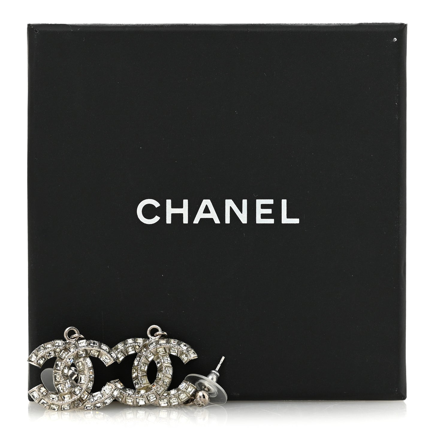 Baguette Crystal CC Drop Earrings Silver