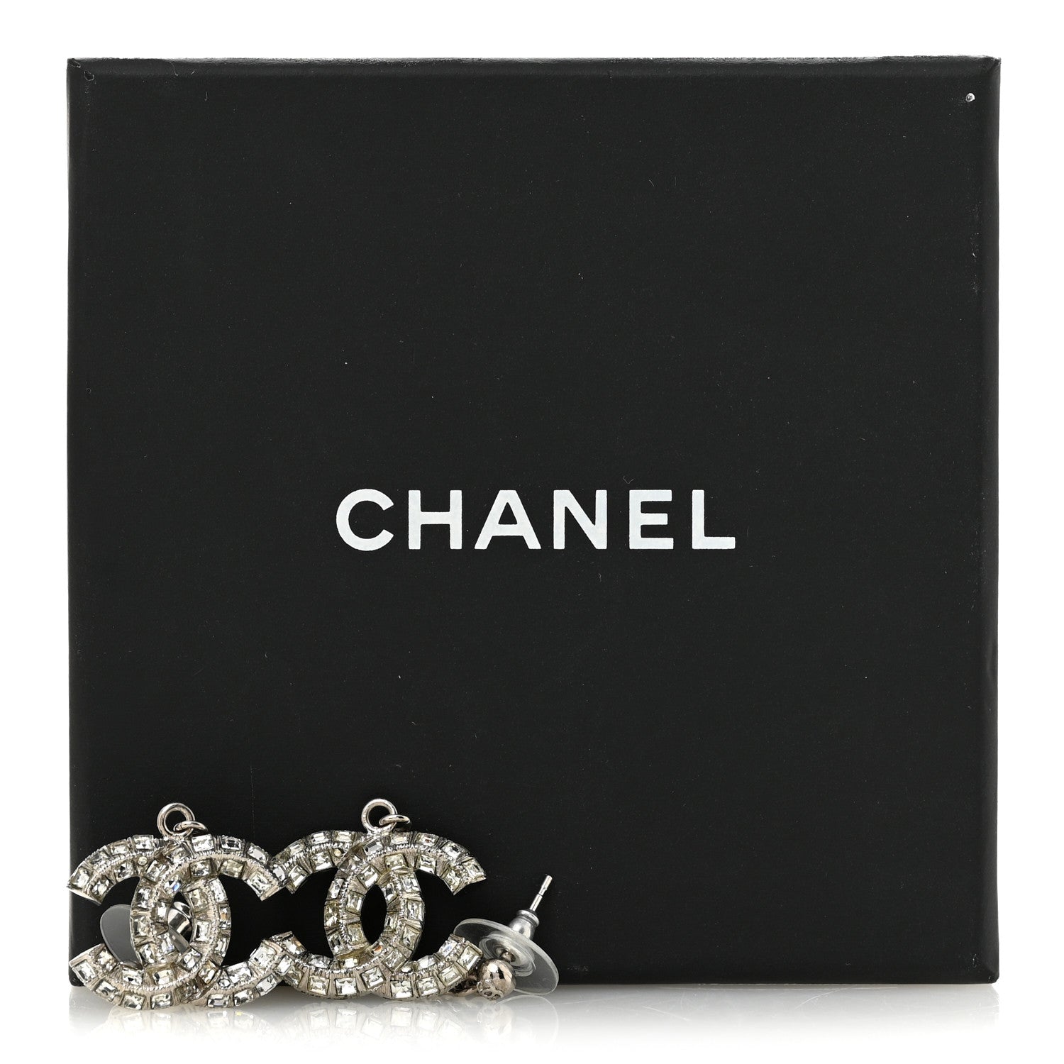 Chanel Baguette Crystal CC Drop Earrings Silver 5 of 5