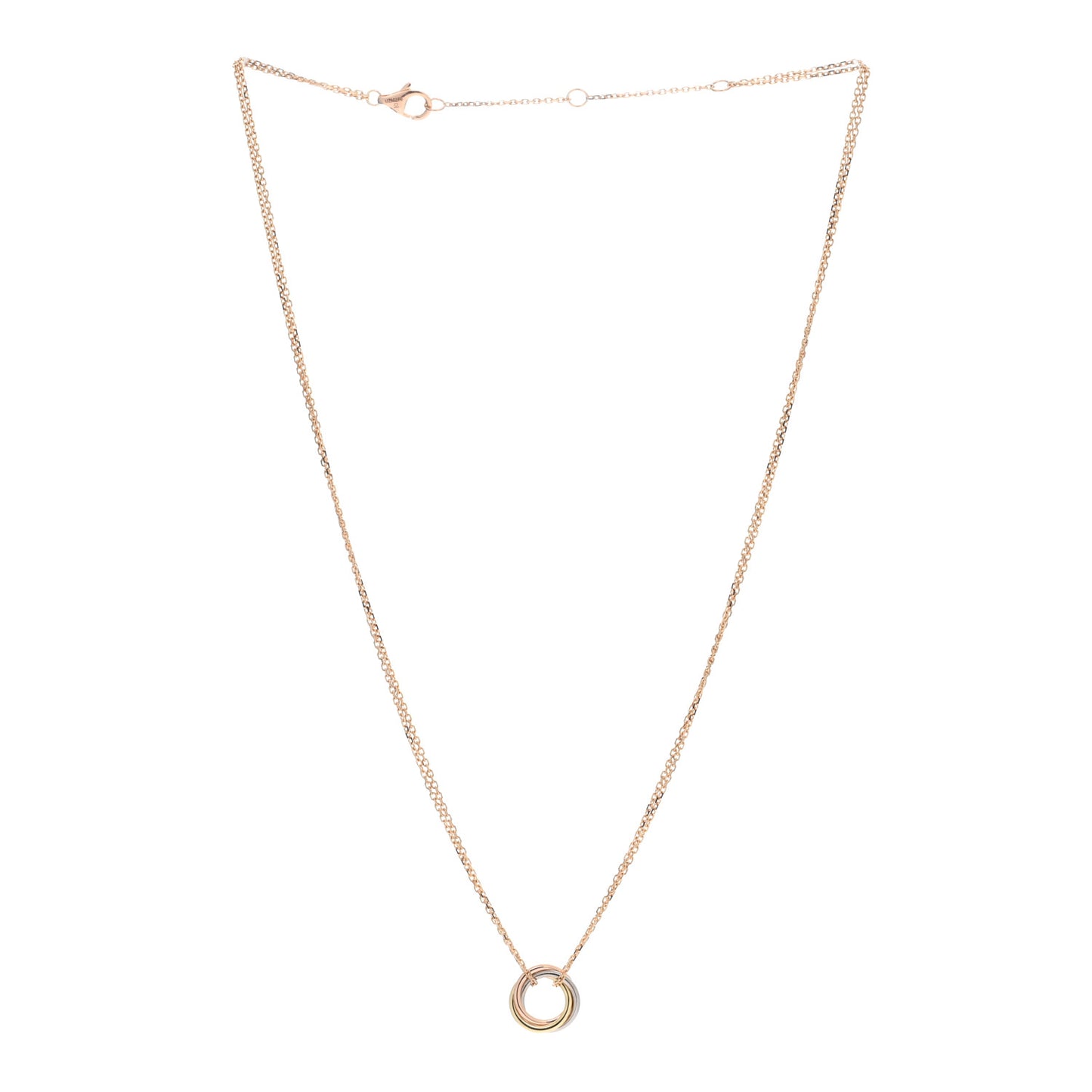 18K Pink Yellow White Gold Trinity Double Chain Pendant Necklace