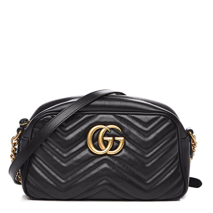 Gucci Calfskin Matelasse Small GG Marmont Chain Shoulder Bag Black 1 of 11