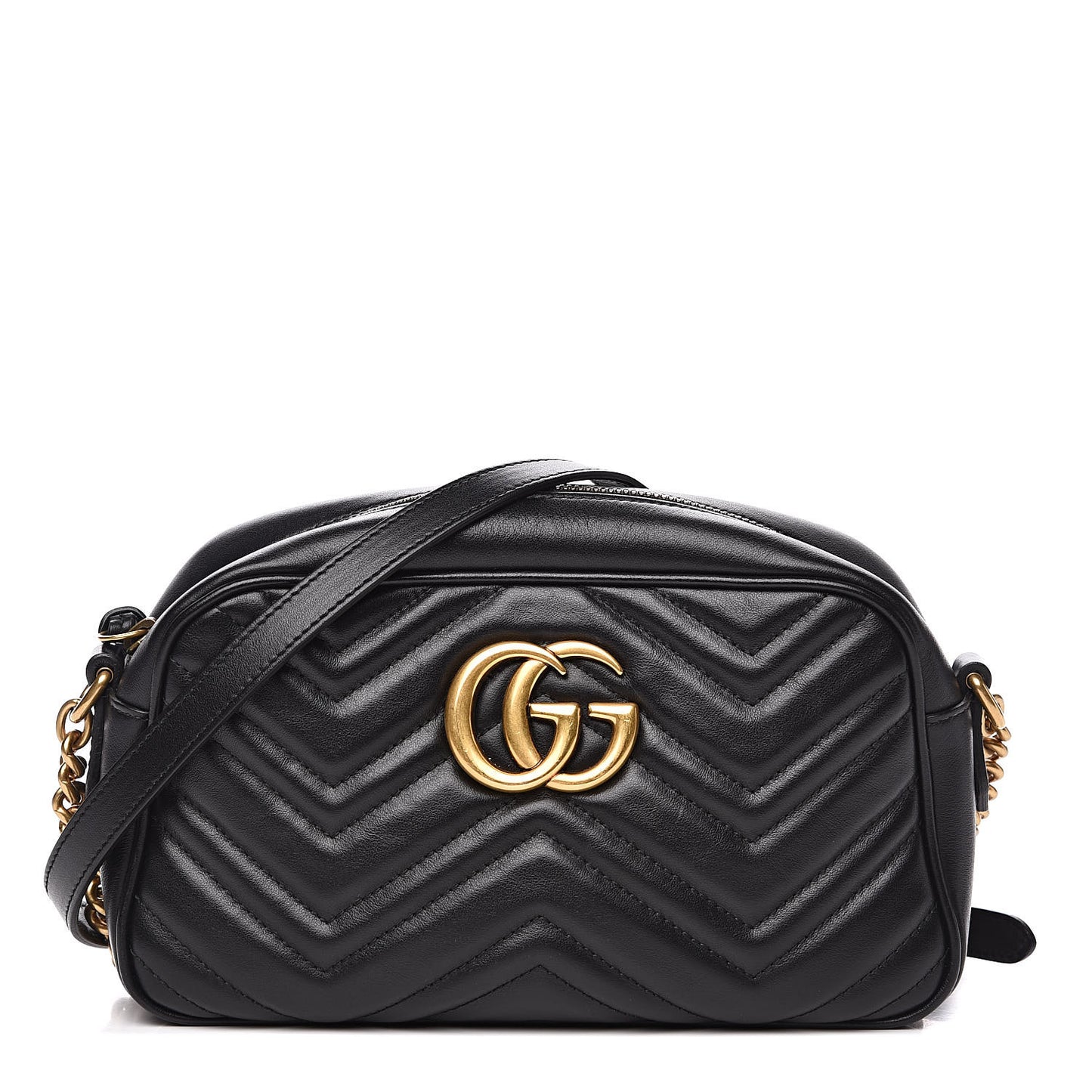 Calfskin Matelasse Small GG Marmont Chain Shoulder Bag Black