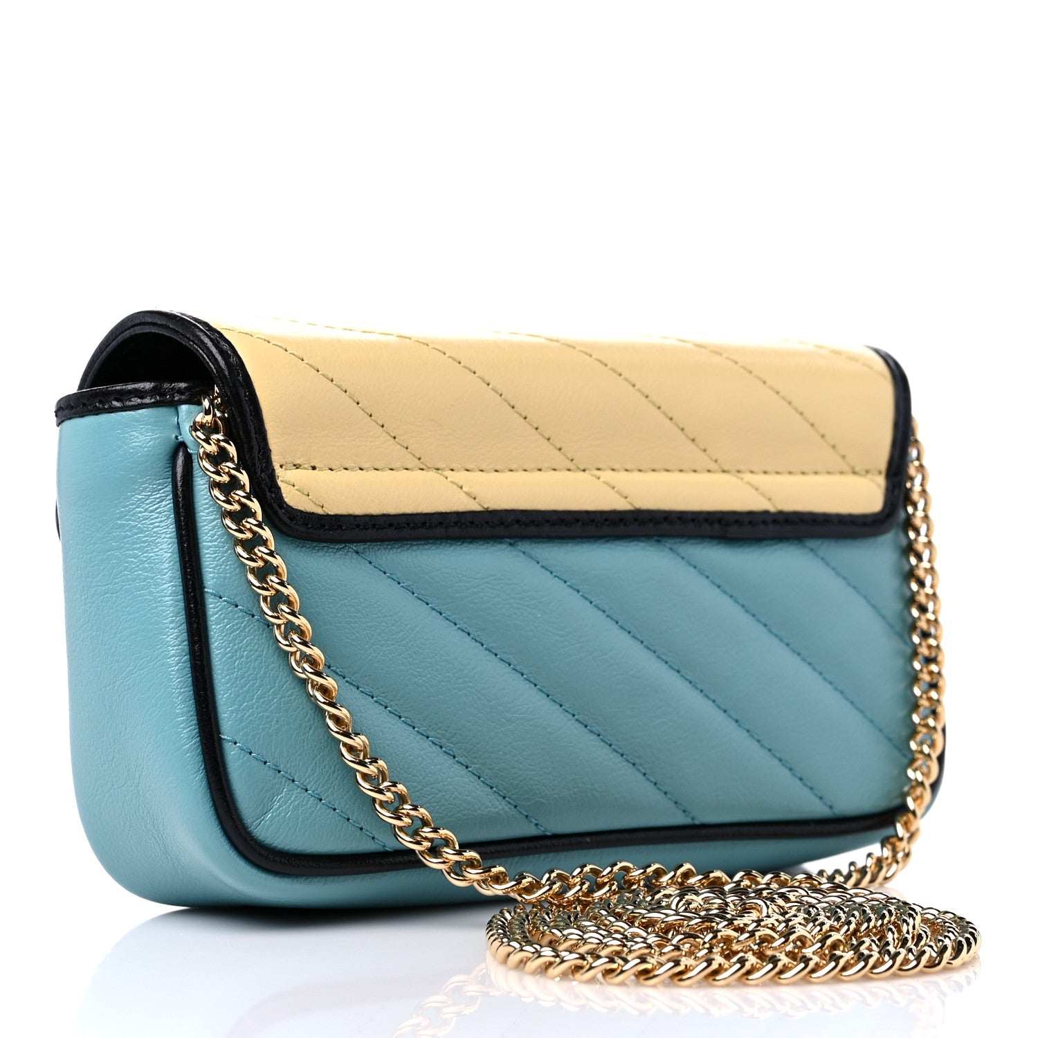 Gucci Azalea Calfskin Enamel Matelasse Diagonal Super Mini Torchon GG Marmont Shoulder Bag Butter Dusty Azure Black Electric Blue 3 of 9