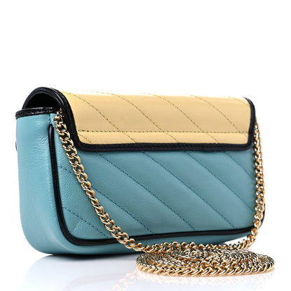 Gucci Azalea Calfskin Enamel Matelasse Diagonal Super Mini Torchon GG Marmont Shoulder Bag Butter Dusty Azure Black Electric Blue 3 of 9