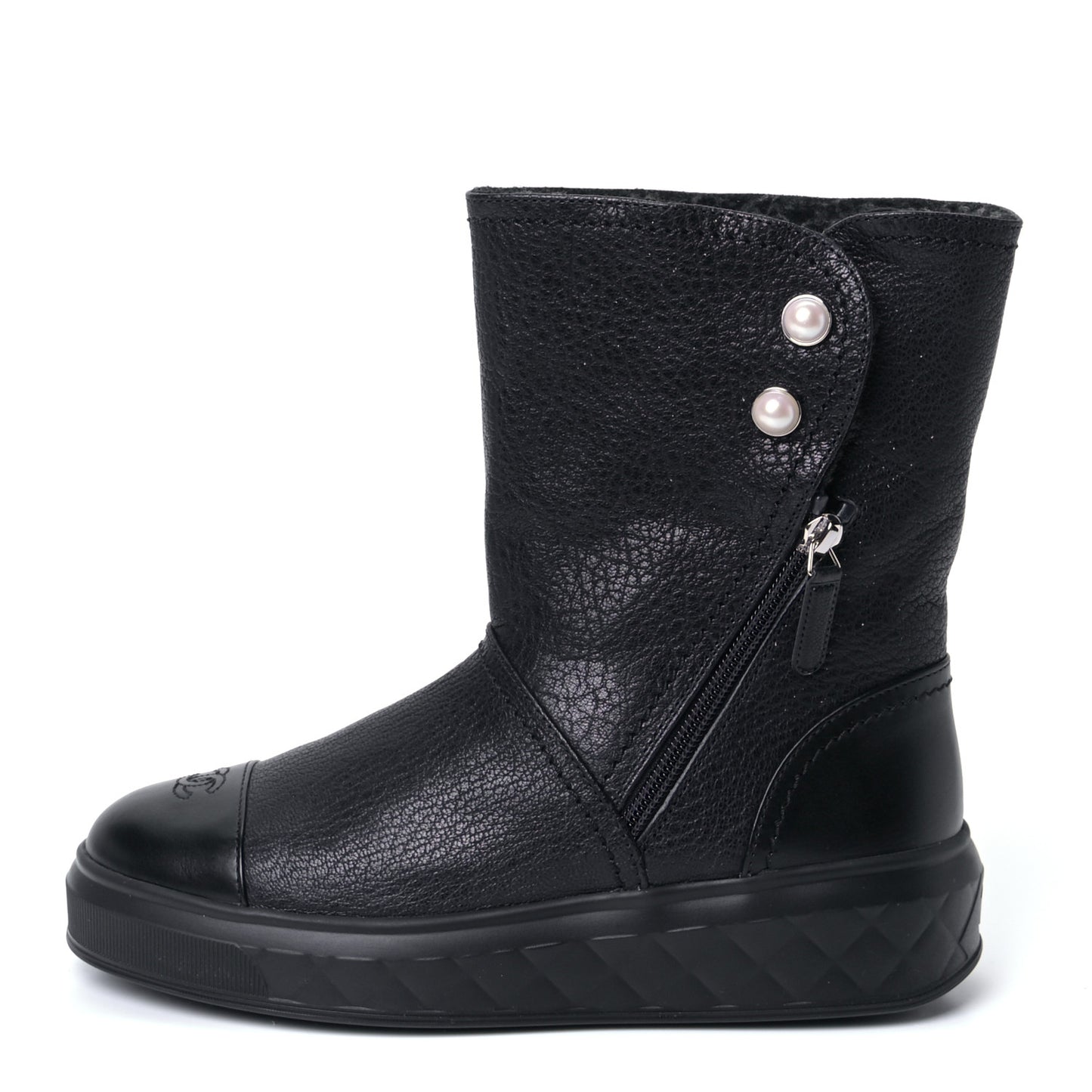 Sheepskin Shearling Short Snow Boots 36.5 Black
