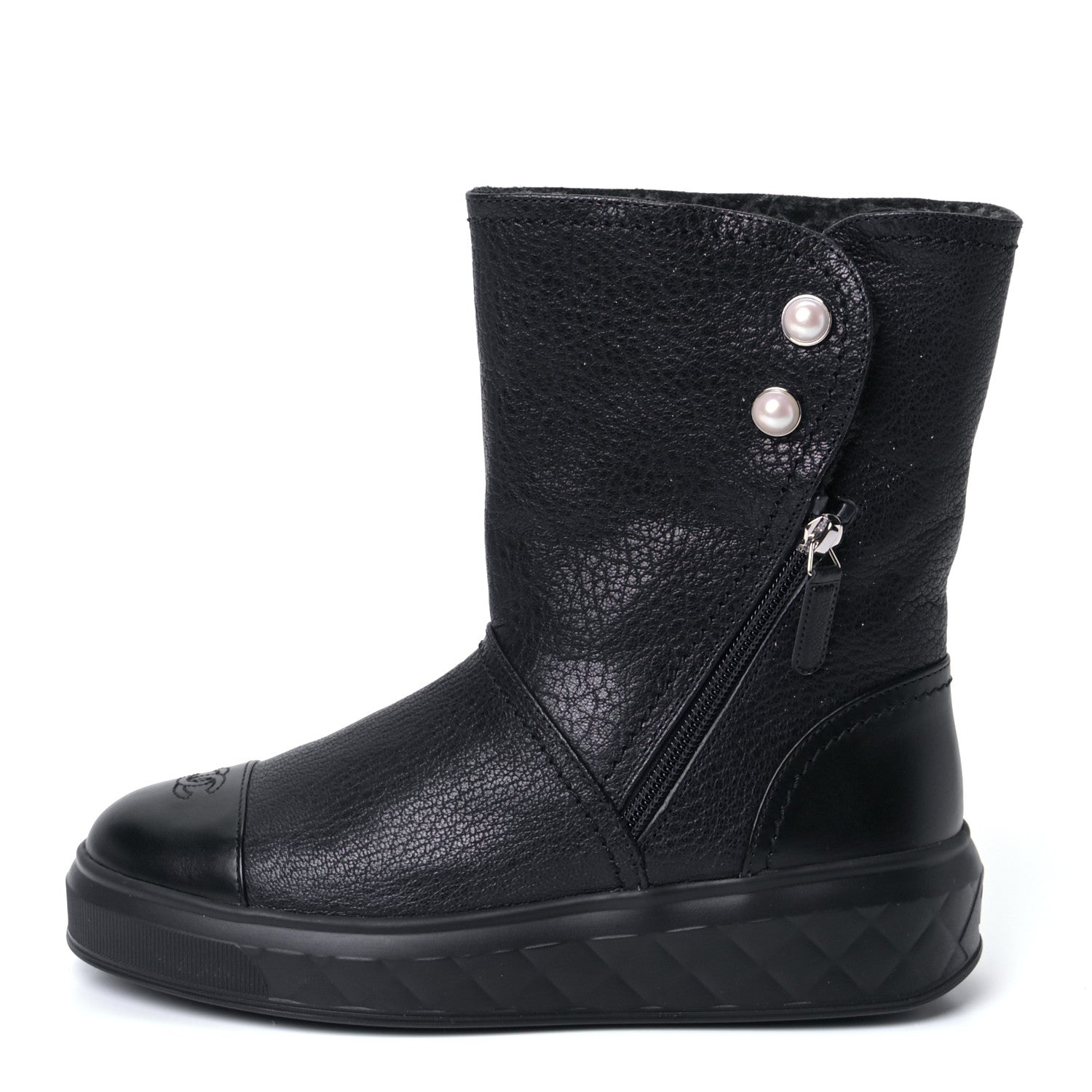 Chanel Sheepskin Shearling Short Snow Boots 36.5 Black 2 of 6