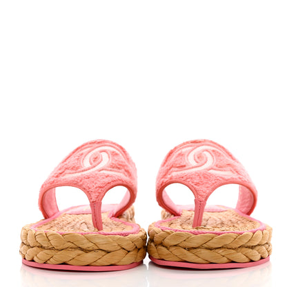 Chanel Terry Cloth Raffia CC Logo Thong Sandals 38 Pink 2 of 10
