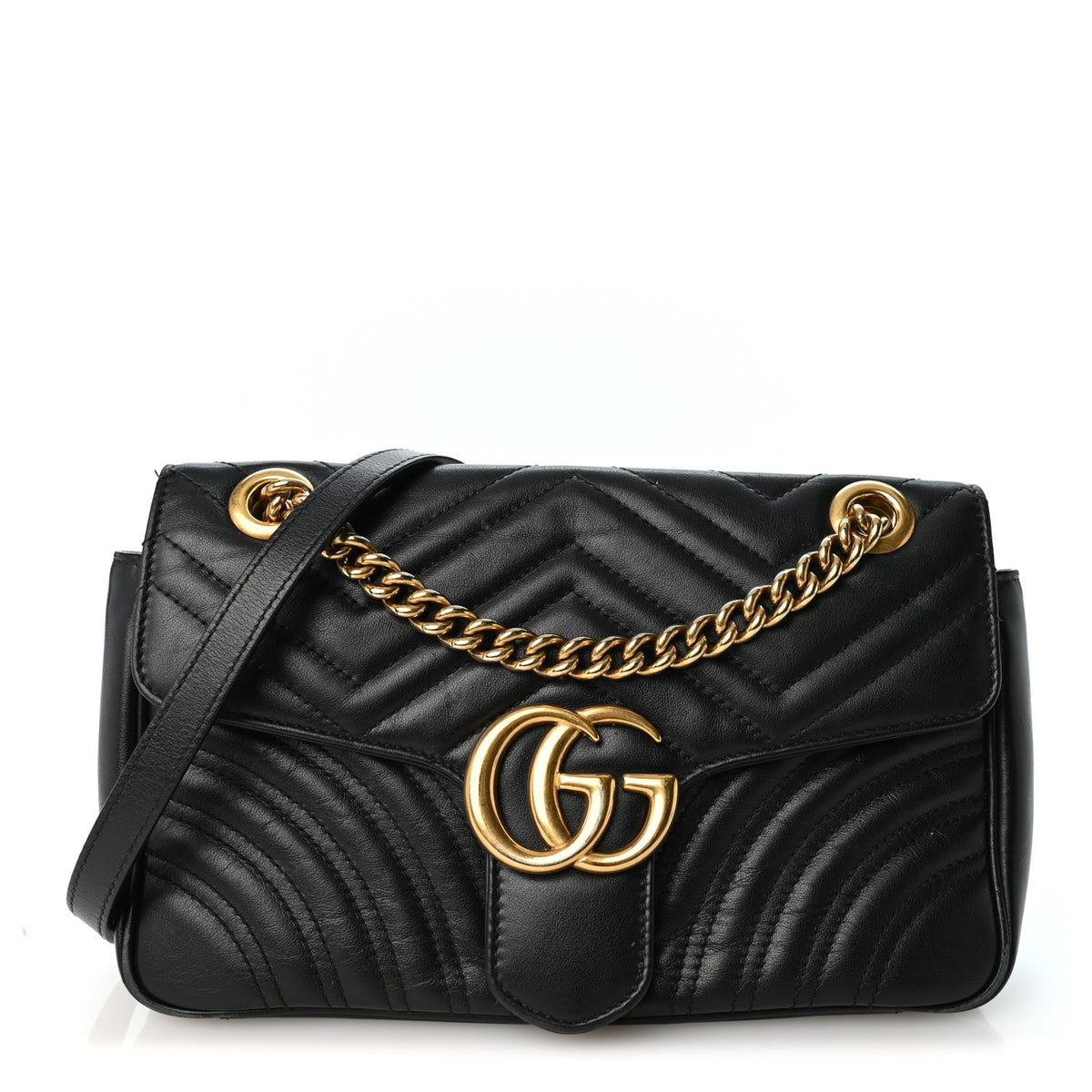 Calfskin Matelasse Small GG Marmont Shoulder Bag Black