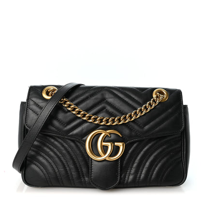 Gucci Calfskin Matelasse Small GG Marmont Shoulder Bag Black 1 of 10