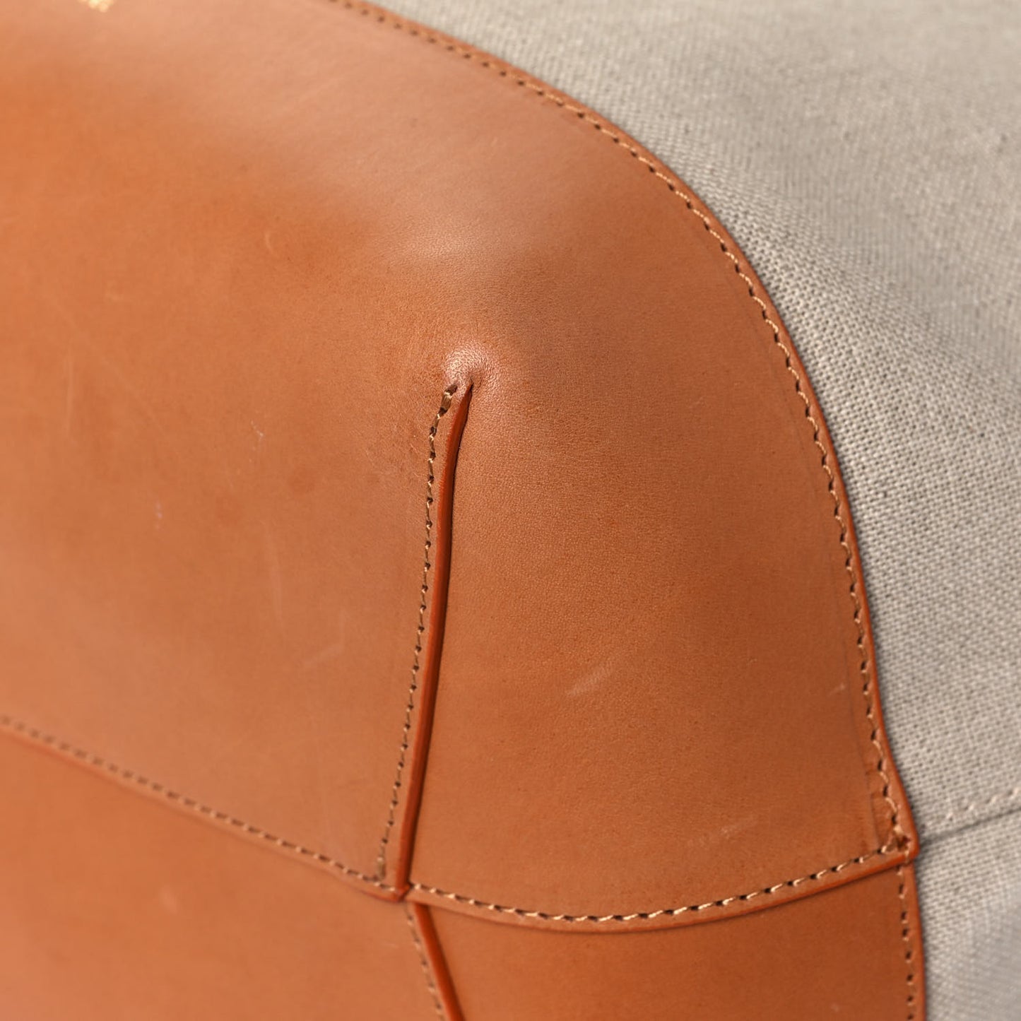 Canvas Calfskin Bucket Bag Creme Cammello