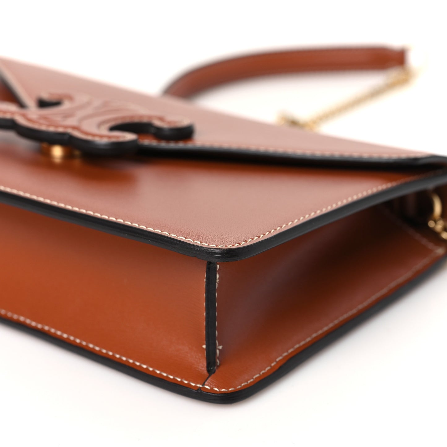 Shiny Calfskin Triomphe Margo Wallet on Chain Tan