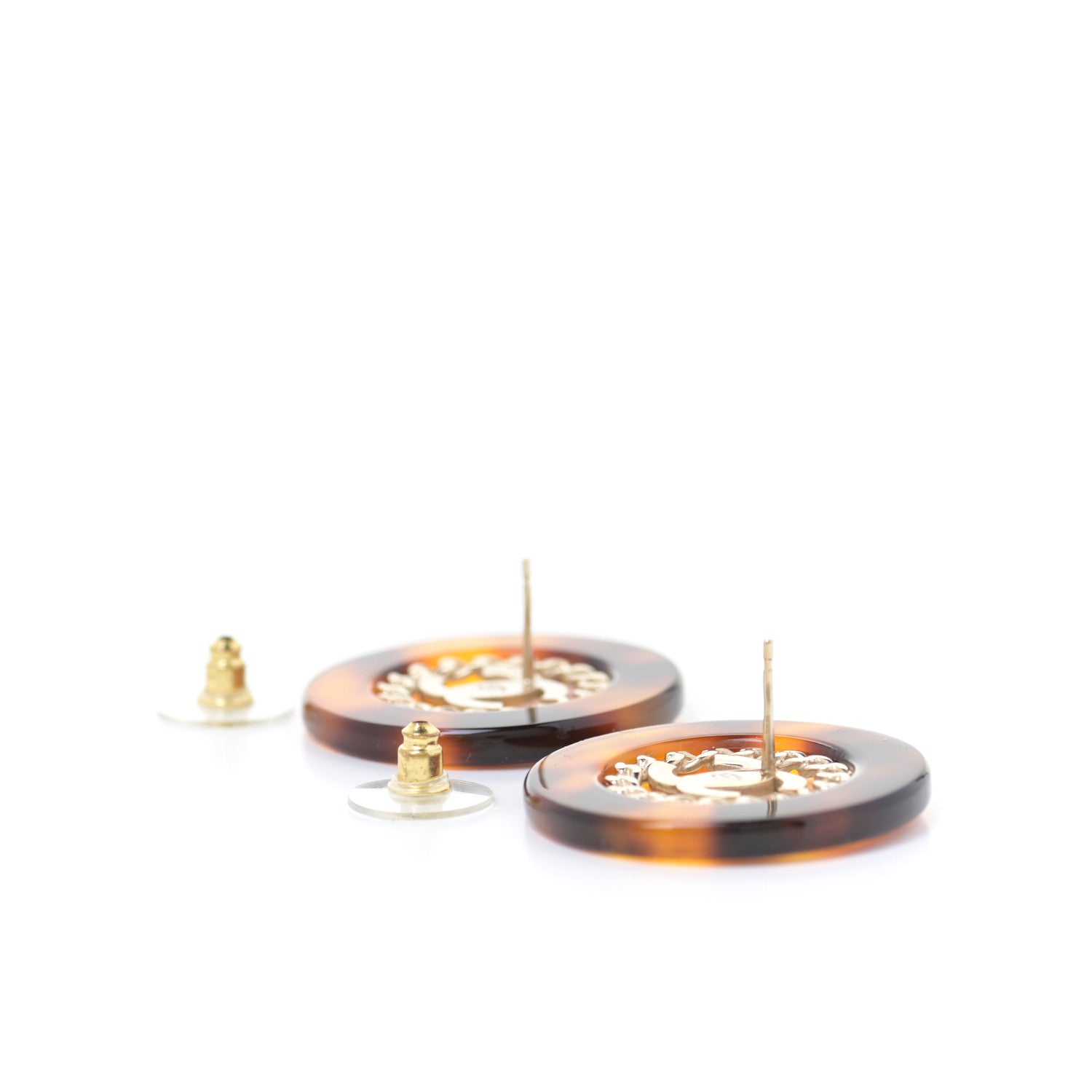 Chanel Resin CC Earrings Tortoise Gold 4 of 5
