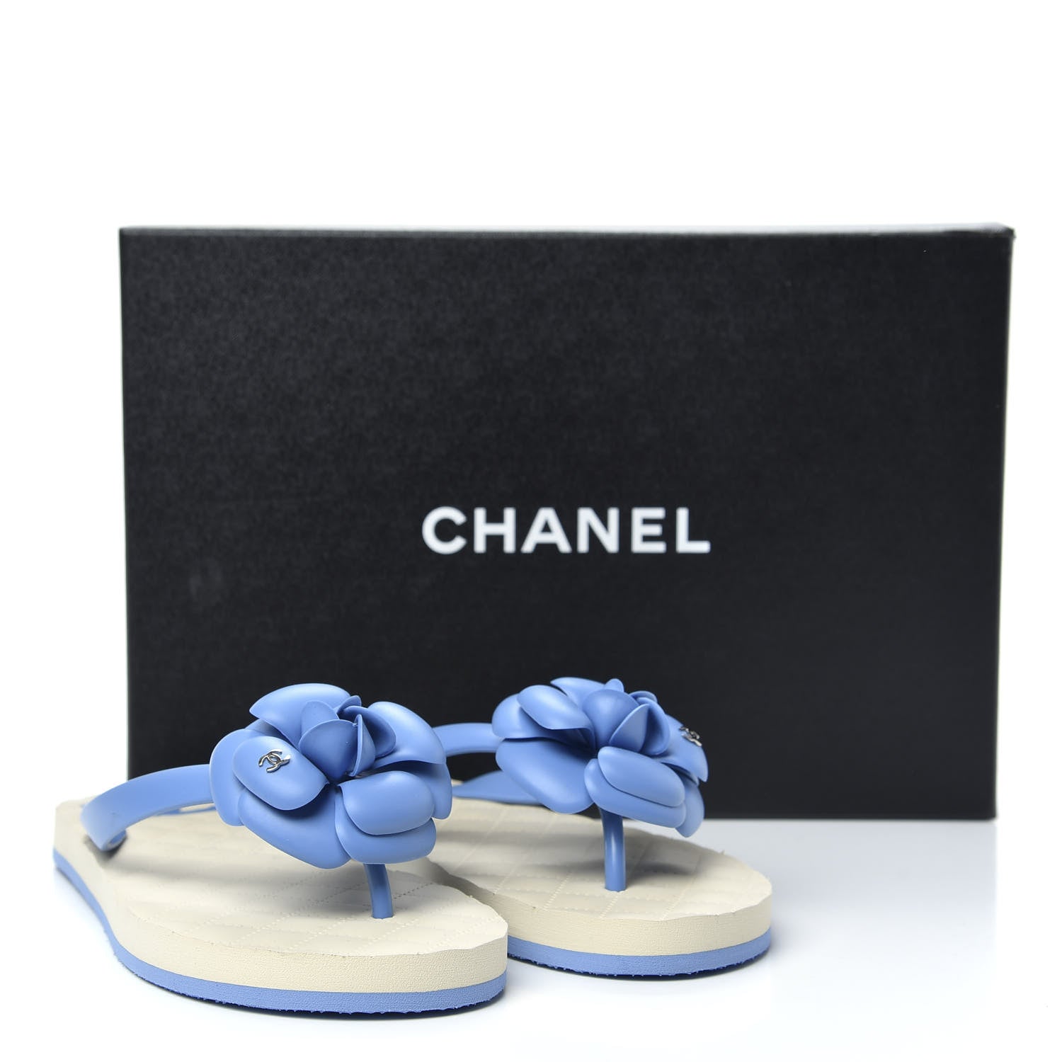 Chanel PVC Camellia Thong Sandals 37 Blue 8 of 8