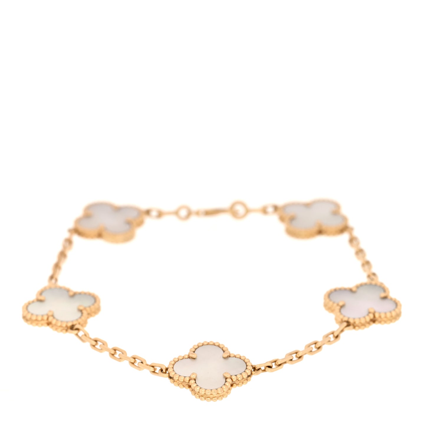 18K Yellow Gold Mother of Pearl 5 Motifs Vintage Alhambra Bracelet
