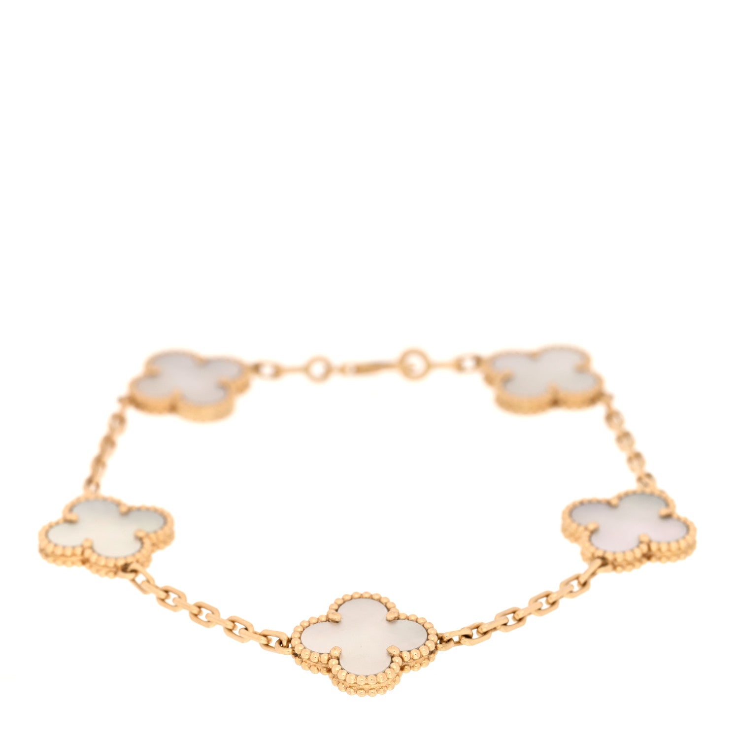 Van Cleef & Arpels 18K Yellow Gold Mother of Pearl 5 Motifs Vintage Alhambra Bracelet 1 of 3