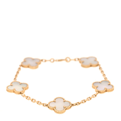 Van Cleef & Arpels 18K Yellow Gold Mother of Pearl 5 Motifs Vintage Alhambra Bracelet 1 of 3