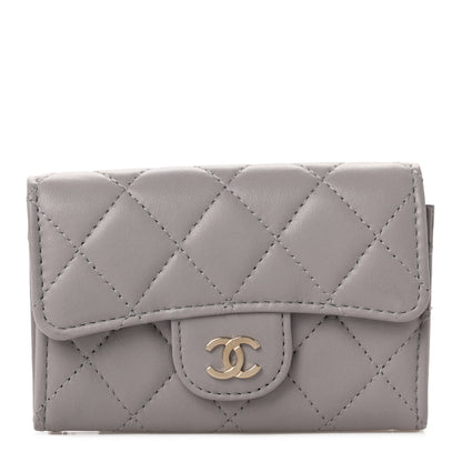 Chanel Lambskin Quilted Flap Card Holder Wallet Grey 1 of 11