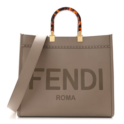 Fendi Vitello King Plexiglass Logo Embossed Medium Fendi Sunshine Shopper Tote Tortora 1 of 10