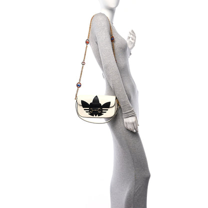 Gucci X ADIDAS Textured Dollar Calfskin Web Trefoil Mini Horsebit 1955 Shoulder Bag Off White Black 2 of 10