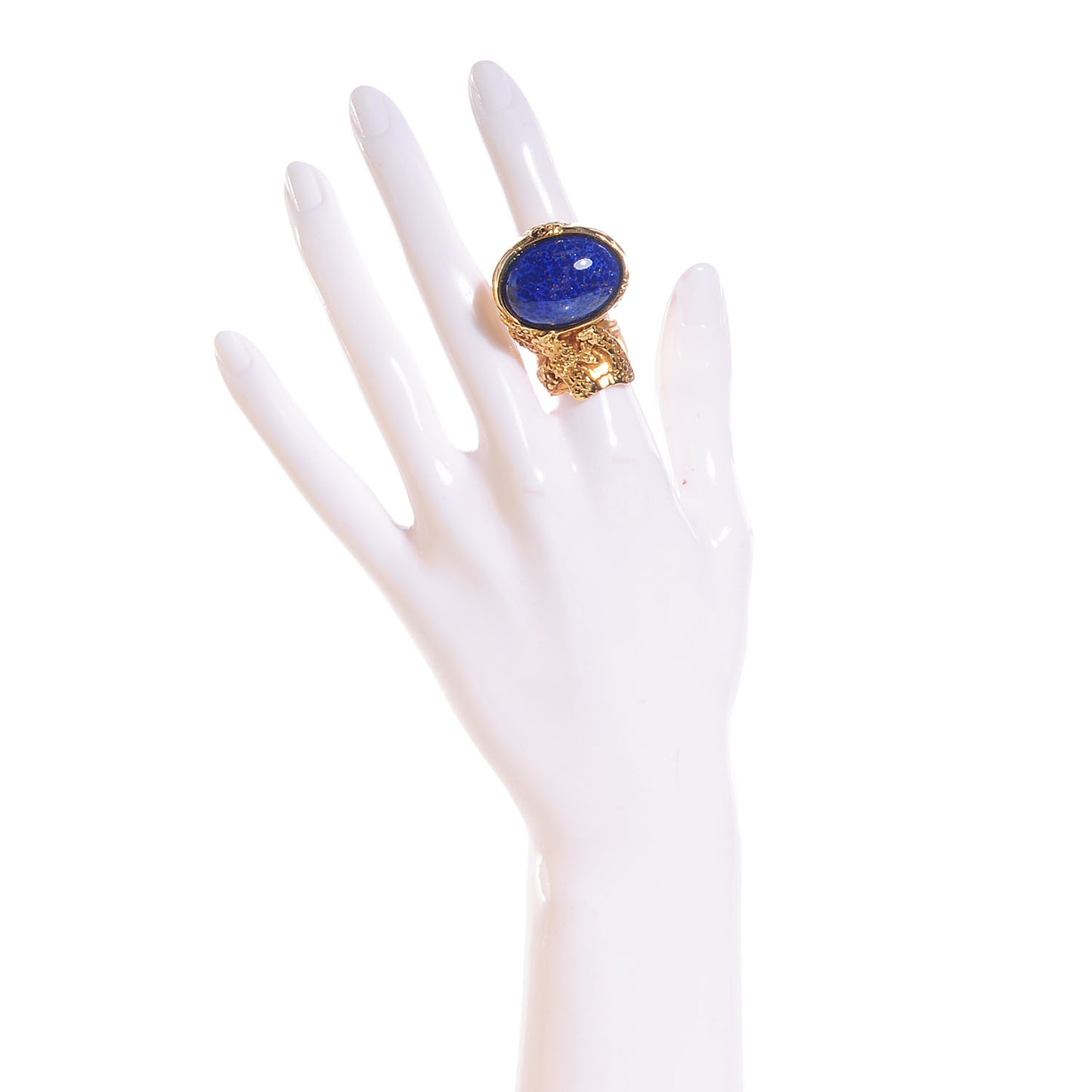 Glass Cabochon Arty Ovale Ring 6 Gold Lapis