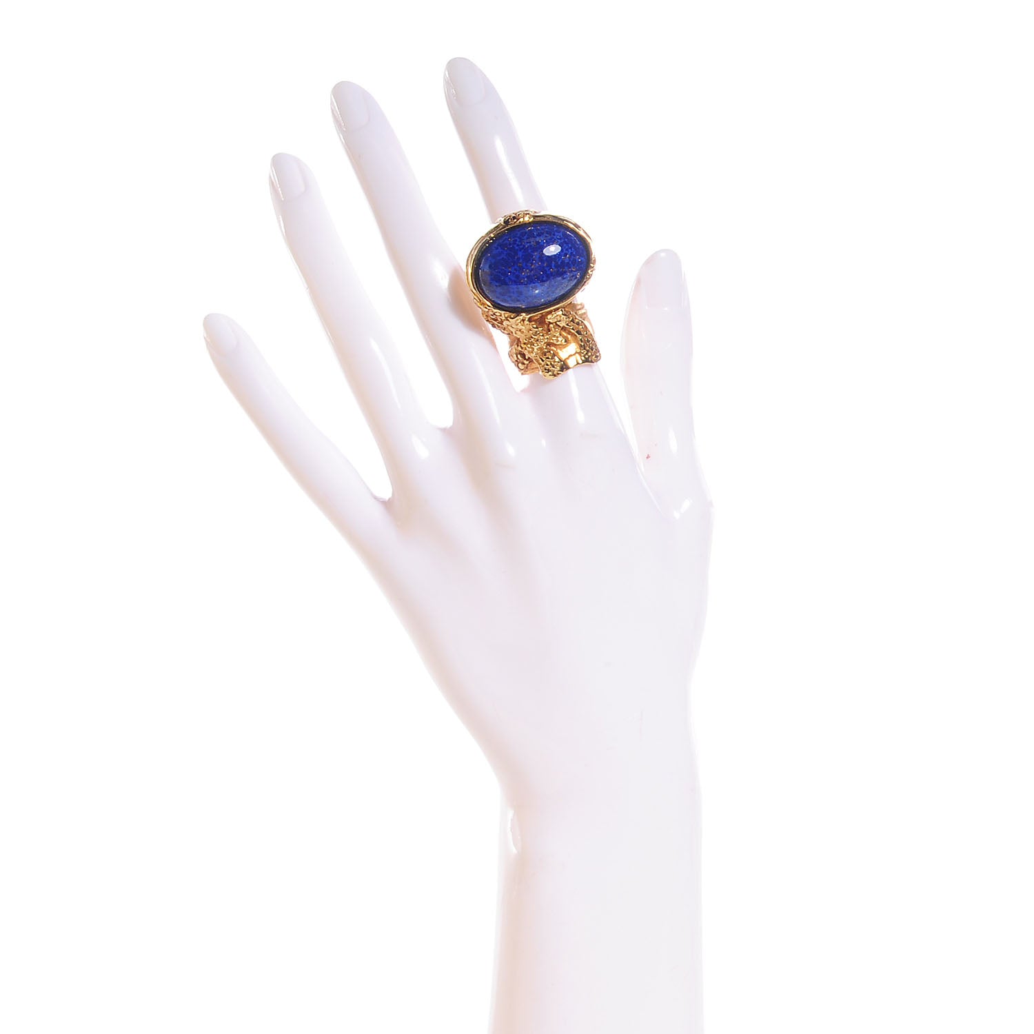 Saint Laurent Glass Cabochon Arty Ovale Ring 6 Gold Lapis 2 of 4
