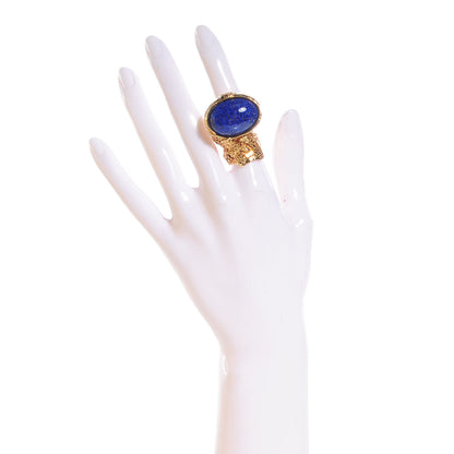 Saint Laurent Glass Cabochon Arty Ovale Ring 6 Gold Lapis 2 of 4