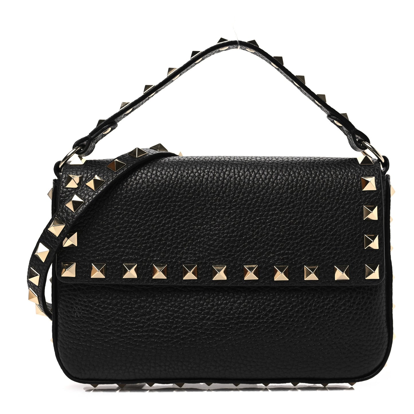 Grainy Calfskin Rockstud Crossbody Pouch Black